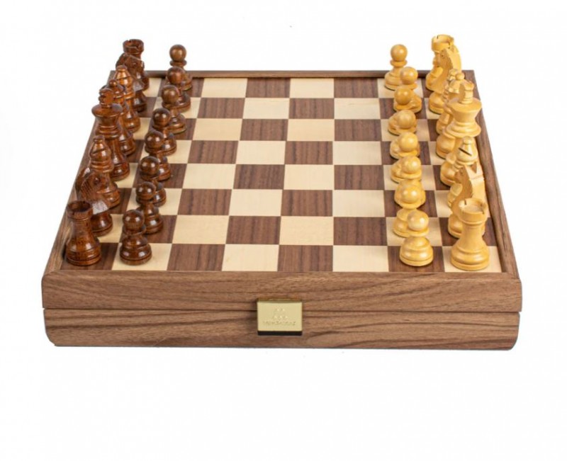 Šah set MANOPOULOS Wooden Chess set Staunton Chessmen/Walnut 27cm